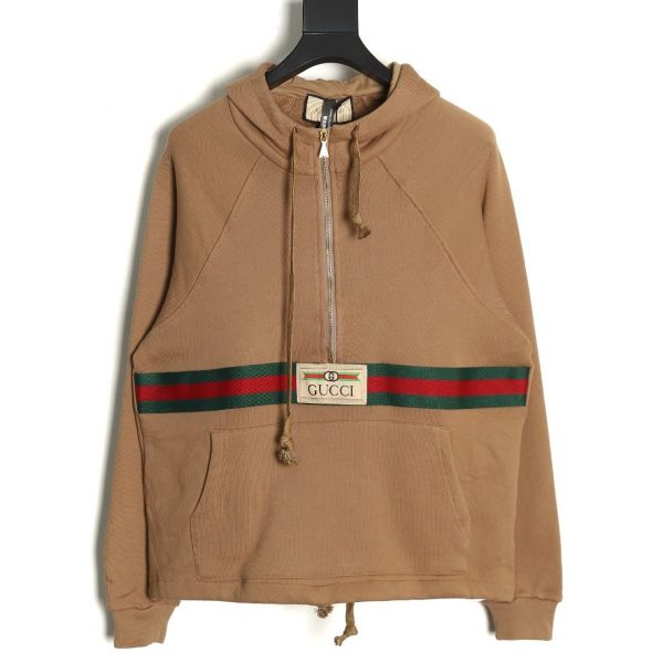 Gucci red and green bow half-zip long-sleeved hoodie