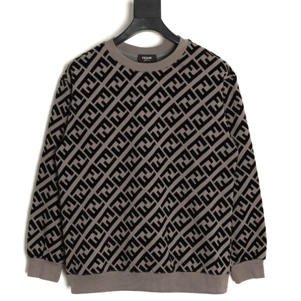 Fendi Grey Flocked Crew Neck Sweatshirt