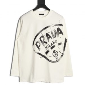 Prada Large Logo Ink Print Long-Sleeved T-Shirt