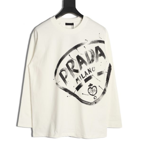 Prada Large Logo Ink Print Long-Sleeved T-Shirt