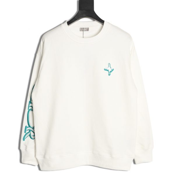 Dior White Crew Neck Sweatshirt with Embroidered Logo