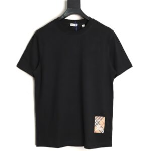 Burberry Black Short Sleeve T-Shirt with Checkered Hem Label