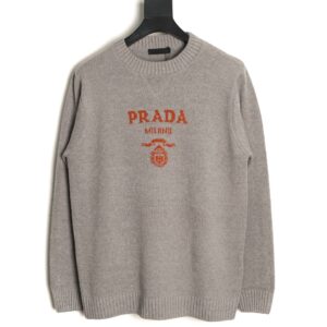 Prada Iconic Monogram Print Retro Style Grey Sweater